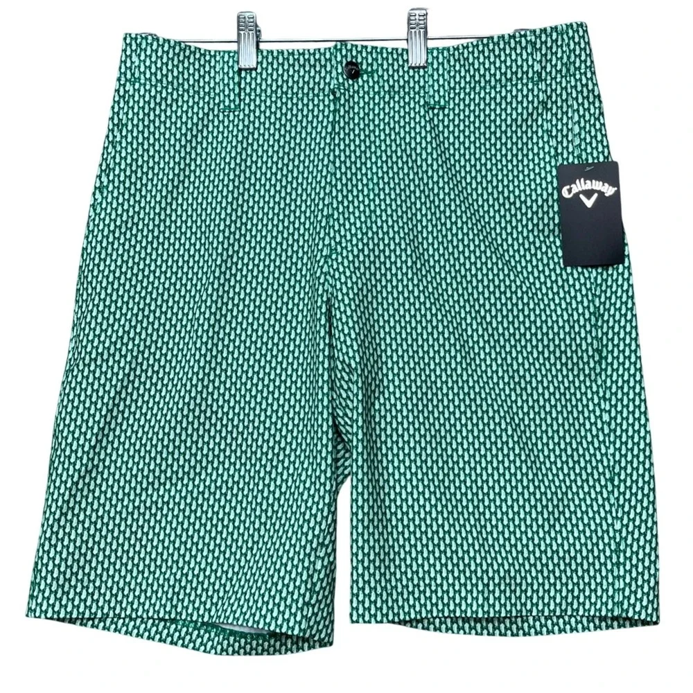 Callaway Shorts Mens 30 Green Geomentric Stretch Waistband Opti-Dri Performance